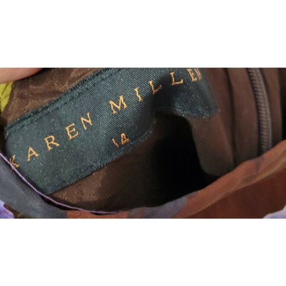 Karen Millen 14/12 2 Piece Skirt Set Purple Floral Baby Doll Top Pencil Skirt - Picture 4 of 5